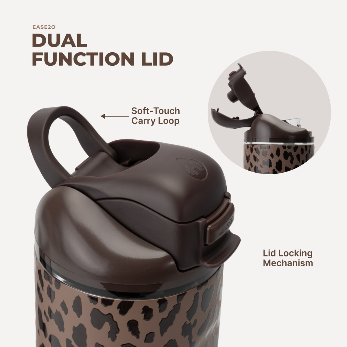 HYDROJUG Premium | HydroJug Ease2o 40oz - Dual-Function Water Bottle with Straw & Chug Spout – Brown Leopard