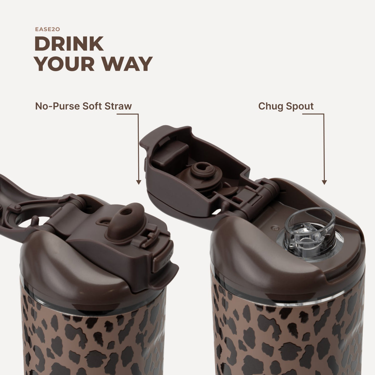 HYDROJUG Featured | HydroJug Ease2o 32oz - Compact Water Bottle with Straw & Chug Spout – Brown Leopard