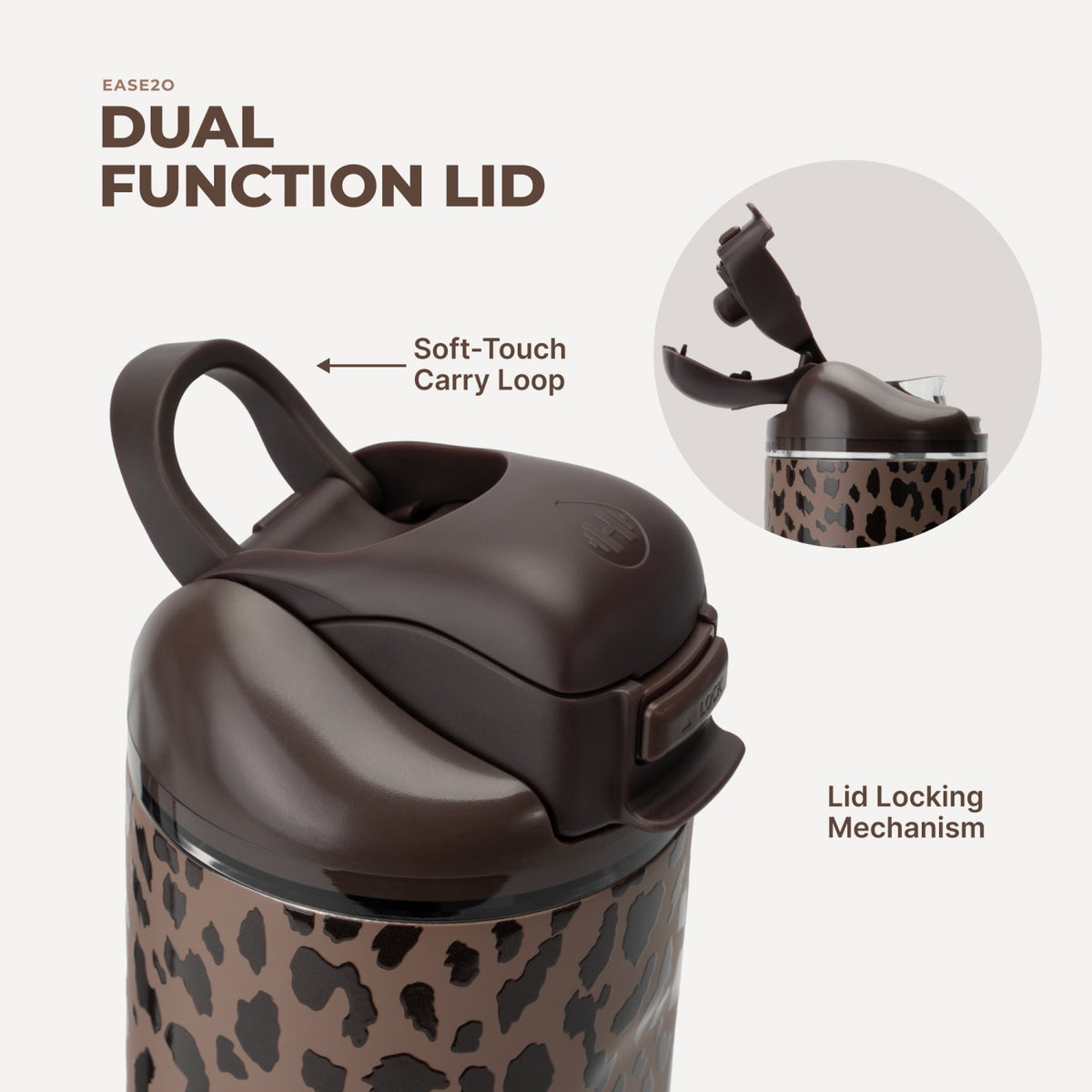 HYDROJUG Premium | HydroJug Ease2o 24oz - 2-in-1 Water Bottle with Soft Straw & Chug Spout – Brown Leopard