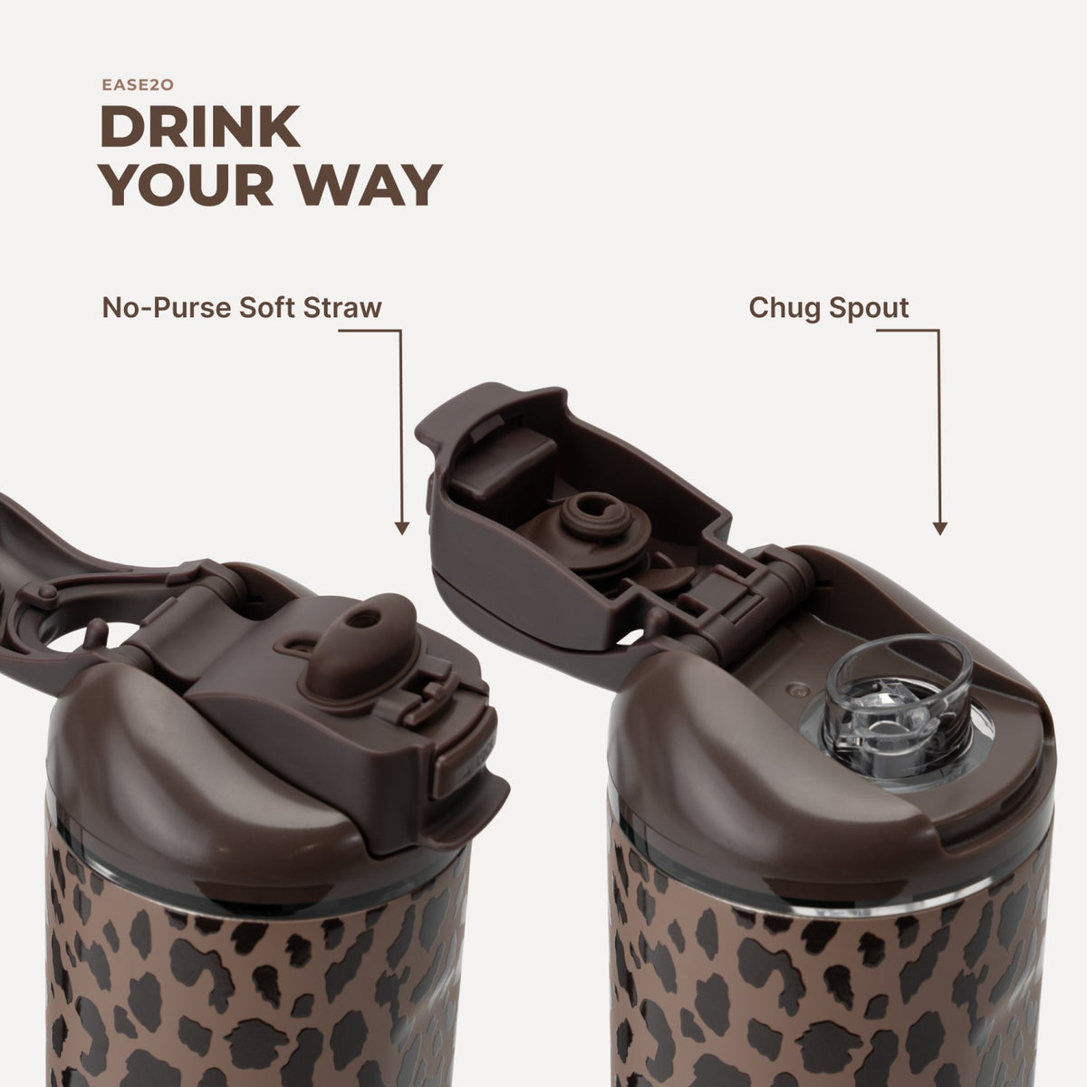 HYDROJUG Premium | HydroJug Ease2o 24oz - 2-in-1 Water Bottle with Soft Straw & Chug Spout – Brown Leopard