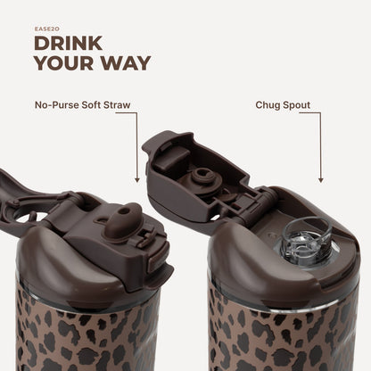 HYDROJUG Premium | HydroJug Ease2o 24oz - 2-in-1 Water Bottle with Soft Straw & Chug Spout – Brown Leopard