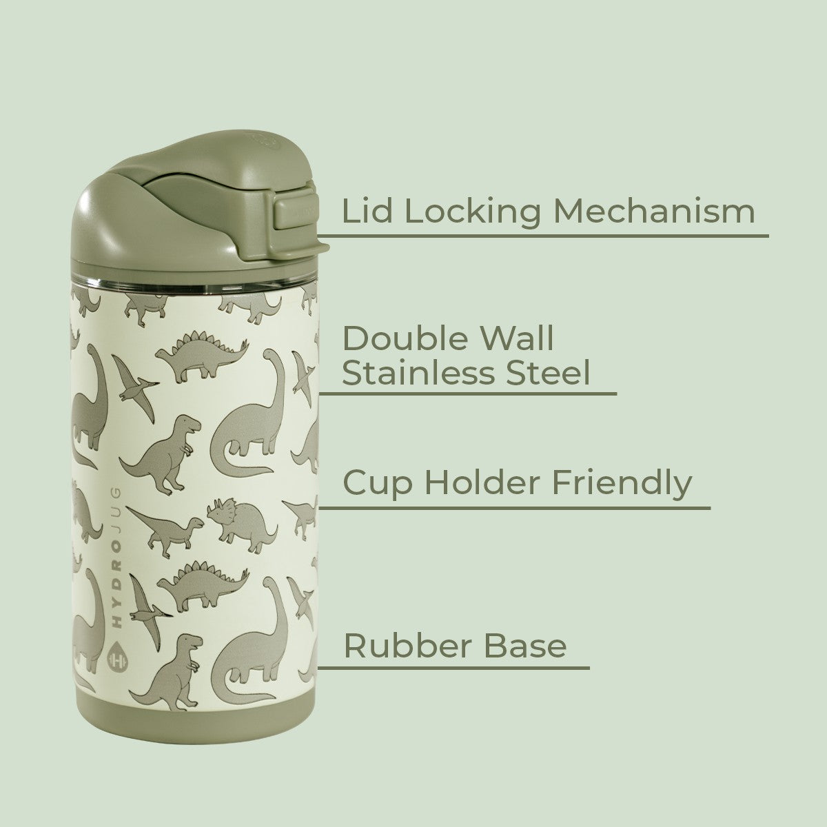HYDROJUG Everyday | HydroJug Ease2o 14oz - Leakproof 2-in-1 Kids Water Bottle with Straw & Chug Spout – Dinosaur