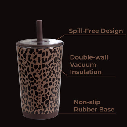 HYDROJUG Essential | HydroJug Everyday Tumbler 14oz - Ceramic-Lined Spill-Free Kids Tumbler – Brown Leopard