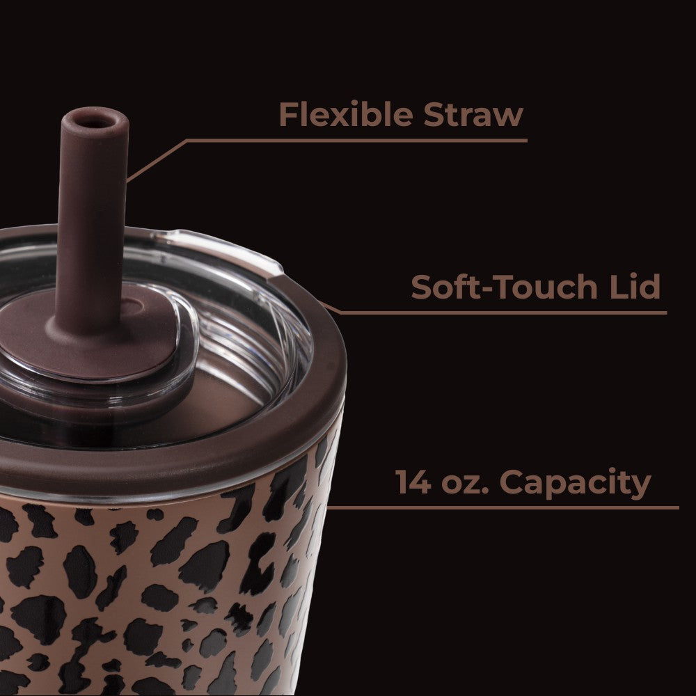HYDROJUG Essential | HydroJug Everyday Tumbler 14oz - Ceramic-Lined Spill-Free Kids Tumbler – Brown Leopard