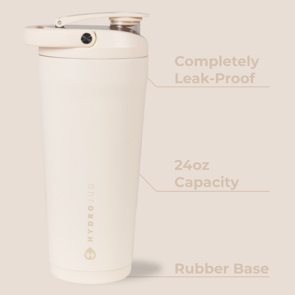 HYDROJUG Premium | HydroJug Insulated Shaker 24oz - Stainless Steel Protein Shaker, Silent Grate – Cream