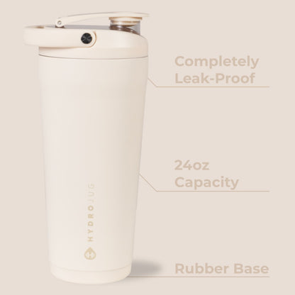 HYDROJUG Premium | HydroJug Insulated Shaker 24oz - Stainless Steel Protein Shaker, Silent Grate – Cream