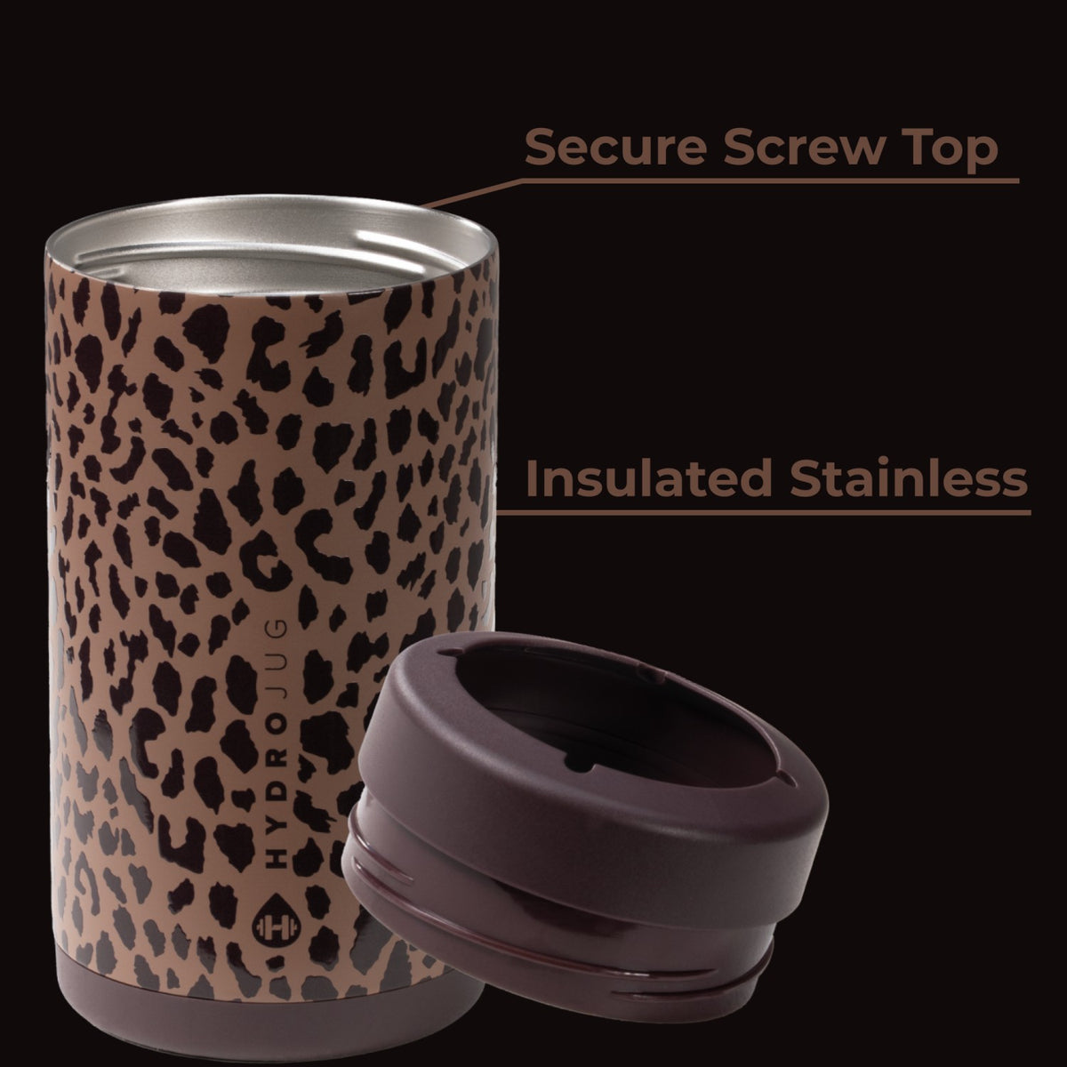HYDROJUG Latest | HydroJug Can Cooler 16oz - 2-in-1 Insulated Tallboy Can Cooler, Screw-Top Lock – Brown Leopard