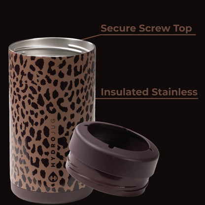 HYDROJUG Latest | HydroJug Can Cooler 16oz - 2-in-1 Insulated Tallboy Can Cooler, Screw-Top Lock – Brown Leopard
